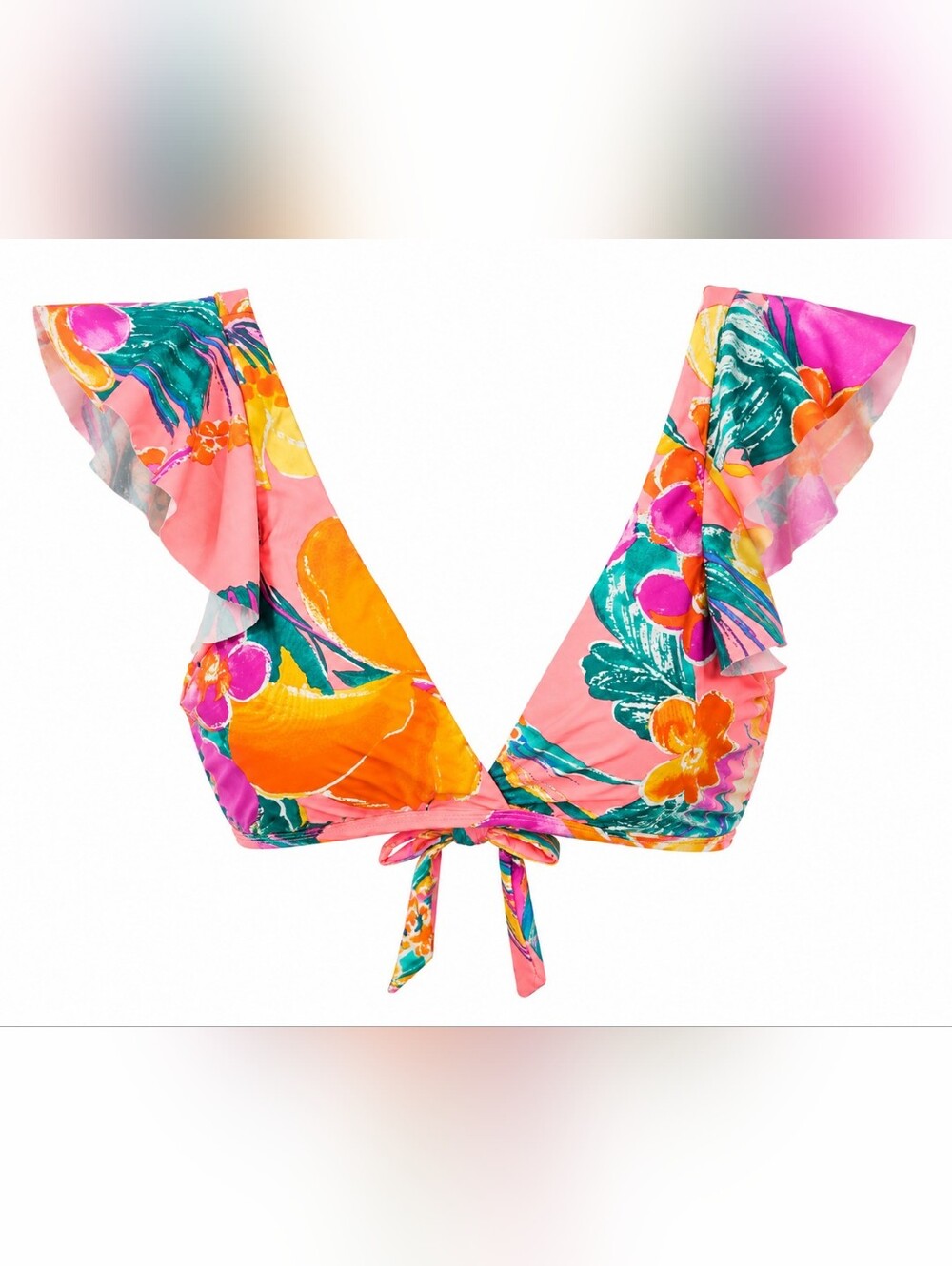 NWT La Blanca Floral Ruffle Bikini Top Pink Tropical Swim 16 Botanical Vacation